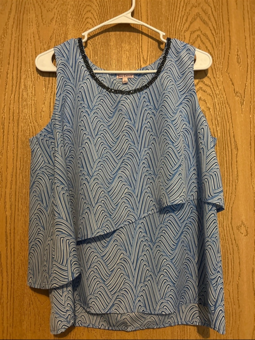 Juicy Couture Light Blue Wave-Print Layered Tank with Beaded Neckline